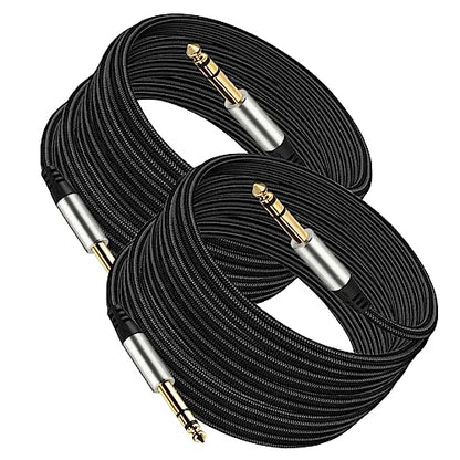 Pack of 2 TRS Instrument Cable 1/4 Inch Straight 6.35mm Male Jack Nylon Braided Studio Cord (16 Feet-2 Pack) - style: 16 Feet-2 Pack