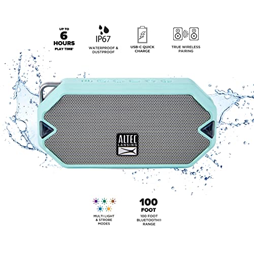 Altec Lansing - HydraMini Wireless Bluetooth Speaker, IP67 Waterproof USB C Rechargeable Battery with 6 Hours Playtime, Compact, Shockproof, Snowproof, Everything Proof (Mint Green) - color: Mint Green