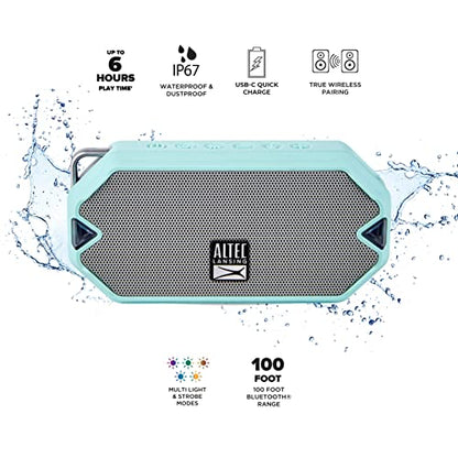 Altec Lansing - HydraMini Wireless Bluetooth Speaker, IP67 Waterproof USB C Rechargeable Battery with 6 Hours Playtime, Compact, Shockproof, Snowproof, Everything Proof (Mint Green) - color: Mint Green