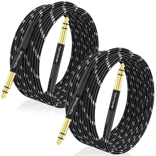 1/4 Inch TRS Cable 2-Pack 20FT, Quarter Inch 6.35mm Balanced Stereo Audio Cable, 1/4 to 1/4 Guitar Cables for Electric Guitar Bass Keyboard Mixer - size: 20 FT