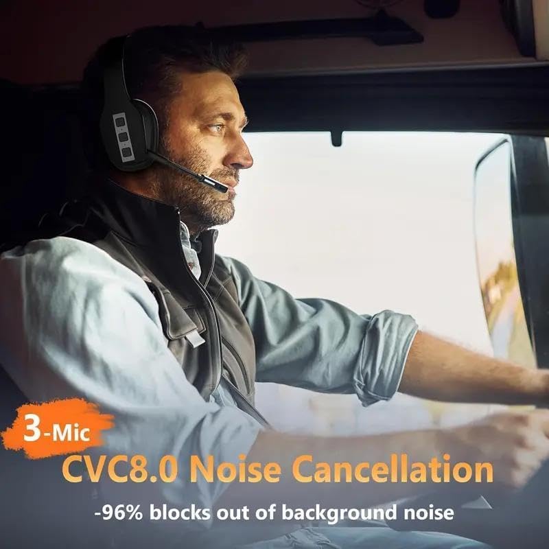 Single Ear Trucker Headset - Wireless Bluetooth 5.3 Headphones w/AI Noise Cancelling Mic, Mute Button, 60H Battery - On Ear Headset for Drivers, Office Work, Call Centers, Cell Phones & Home Use