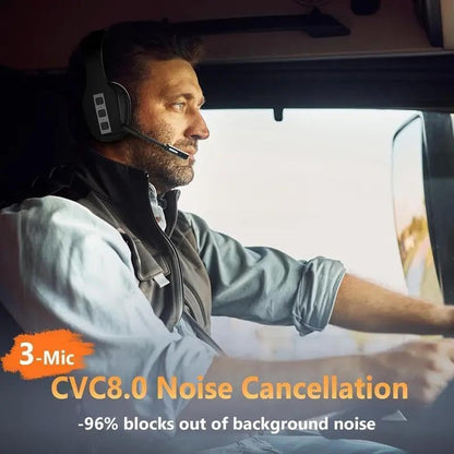 Single Ear Trucker Headset - Wireless Bluetooth 5.3 Headphones w/AI Noise Cancelling Mic, Mute Button, 60H Battery - On Ear Headset for Drivers, Office Work, Call Centers, Cell Phones & Home Use