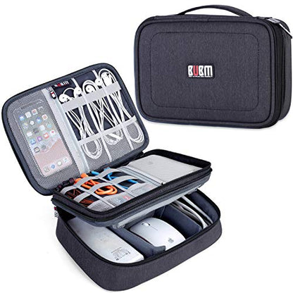 BUBM Electronic Organizer, Double Layer Travel Gear Bag for Cables, Plugs, Flash Hard Drive, Power Bank and More--a Sleeve Pouch for iPad (Large, Black) | Travel Gadget Storage Bag for Cables, Plugs, Flash Hard Drive, Power Bank and More--a Sleeve Pouch f