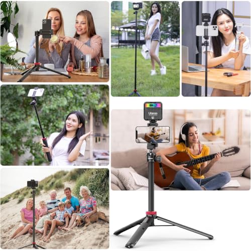 ULANZI MT-44 Auto Open Phone Tripod, 59" Extendable Selfie Stick Vlog Stand | 2-in-1 Phone Clip, Cold Shoe, 360° Ball Head Camera Tripod for iPhone Sony DJI Osmo Pocket 4 Nano Luna, Portable for Travel - color: BLACK