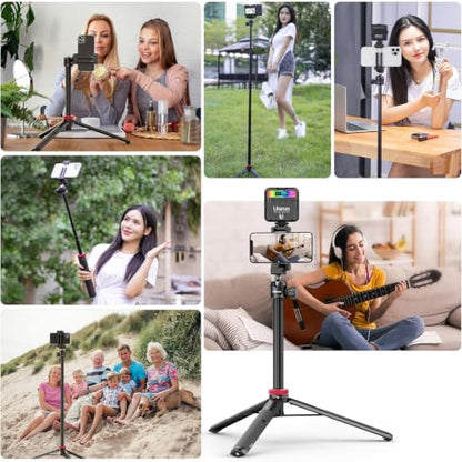 ULANZI MT-44 Auto Open Phone Tripod, 59" Extendable Selfie Stick Vlog Stand | 2-in-1 Phone Clip, Cold Shoe, 360° Ball Head Camera Tripod for iPhone Sony DJI Osmo Pocket 4 Nano Luna, Portable for Travel - color: BLACK