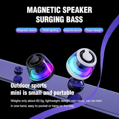 Magnetic Bluetooth Speaker,Induction Phone Stand,RGB Light Black | 5W magnetic Bluetooth speaker with phone stand, RGB lights, IPX5 protection, TF card playback and a portable lanyard. - color: Black-1PCS