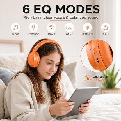 MIDOLA Bluetooth Headphones Wireless 68H with Mic,Decent Sound-Acceptable | Adjustable Headband Foldable Over-Ear Lightweight for Office/Travel/Tablet/iPad/Laptop,HD Stereo Sound,Aux 3.5mm Orange - color: Orange
