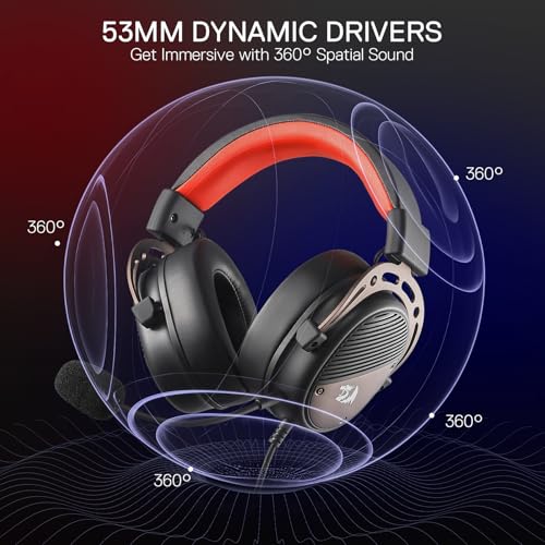 Redragon H730 USB Wired Gaming Headset - 53mm Drivers, 360° Spatial Sound, Detachable Noise-Canceling Microphone, Magnetic Replaceable Ear Cushions, Over-Ear Headphones Works for PC/PS4, Black - color: Black