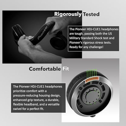 Pioneer DJ HDJ-CUE1 DJ Headphones - Black Bundle with Case and Austin Bazaar Polishing Cloth - color: HDJ-CUE1, style: Black