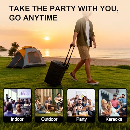 Proreck Freedom 10 500W 10'' Rechargeable Wireless Speaker with 2 Wireless Microphones, Portable PA System with Bluetooth/USB Drive Read/SD Card Reader/FM/Remote for Events, Karaoke, Outdoor - size: 10 inch