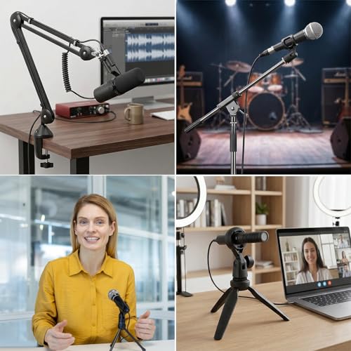 Condenser Microphone Holder for Stand, Condenser Mic Holder, 270 Degree Rotation, M16 Female Thread with 3/8 Conversion Nut, Compatible with 0.9 Inch Portable Stands