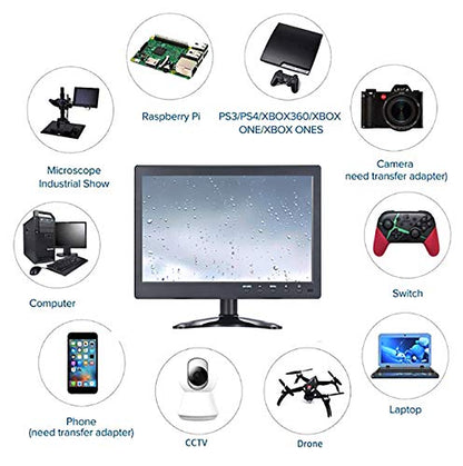 10 inch Portable HDMI Monitor Mini VGA Monitor Screen for PC/Camera/TV/Raspberry PI/Gaming; 1024x600 Pixel Support 1920x1080P Resolution; with Dual Speakers and USB Port