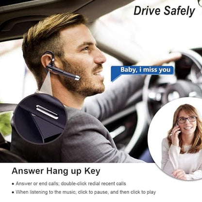 Wireless Headset Business Earpiece Built-in Mic Noise Cancelling Headphone 5.3 Handsfree Sports Earphone for Android iOS Driving Trucker Driver Business Office - color: Black with silver
