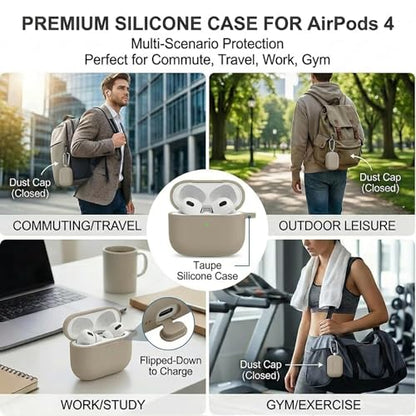 Silicone Case Cover for AirPods 4th Gen, Soft Skin, Full Protection, Keychain, Cleaner Kit (Milk Tea) - color: A5-Milk Tea