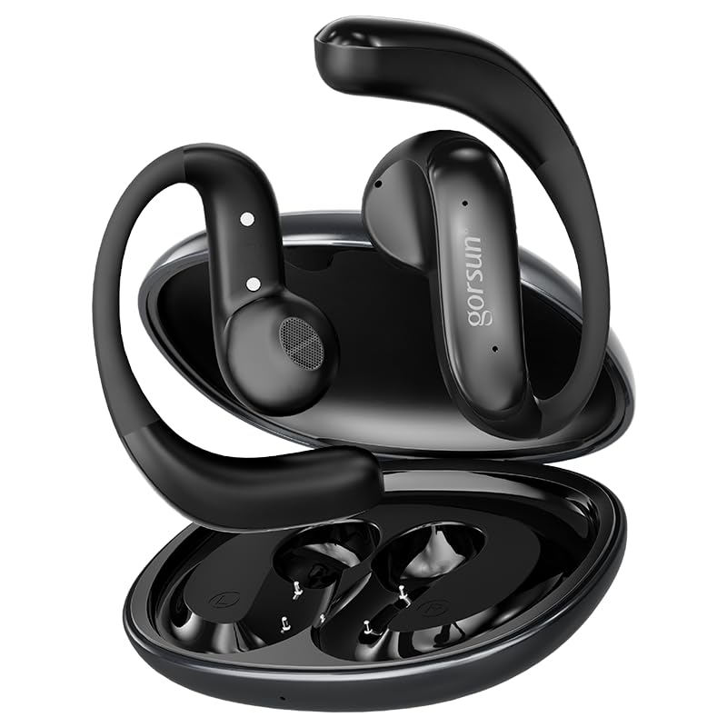 Open Ear Bluetooth Headphones Wireless, Touch Control Earphones Lightweight Design, Bluetooth 6.0, 20H Playtime,Built-in Mic,Ear Hooks Ear Buds Design, Wireless Bluetooth Headset for Work - color: Black