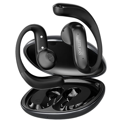 Open Ear Bluetooth Headphones Wireless, Touch Control Earphones Lightweight Design, Bluetooth 6.0, 20H Playtime,Built-in Mic,Ear Hooks Ear Buds Design, Wireless Bluetooth Headset for Work - color: Black
