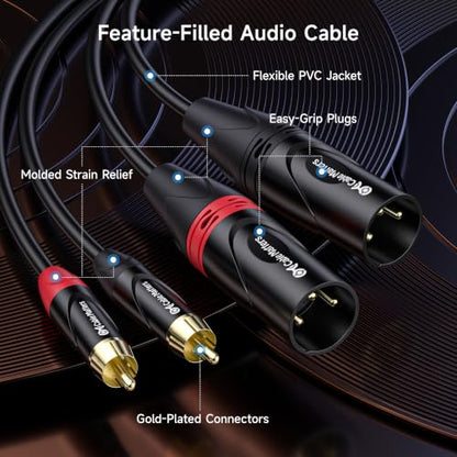 Cable Matters Dual RCA to XLR Cable, Dual RCA Male to Dual XLR Male, 10ft | Unbalanced Stereo Interconnect Cable, M-M, for Receivers, Amplifiers, Mixers, Powered Speakers, and Subwoofers - size: 10 ft