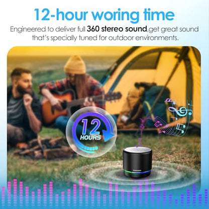 Portable Bluetooth Speaker Case Packed, Mini Speaker, Noise Mic | 12H Battery Life, Metal Cover,TWS Pairing, Wireless Speaker with RGB Lights for Home/Travel/Outdoor/Car/Beach by Music Lovers - color: Silver Black