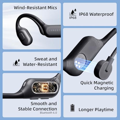 LYPERTEK SoundFree S30 Bone Conduction Swimming Headphones | IP68 waterproof design with 32GB MP3 storage, Bluetooth 6.0 and lightweight fit for phone-free underwater workouts. - color: SOUNDFREE S30-Black