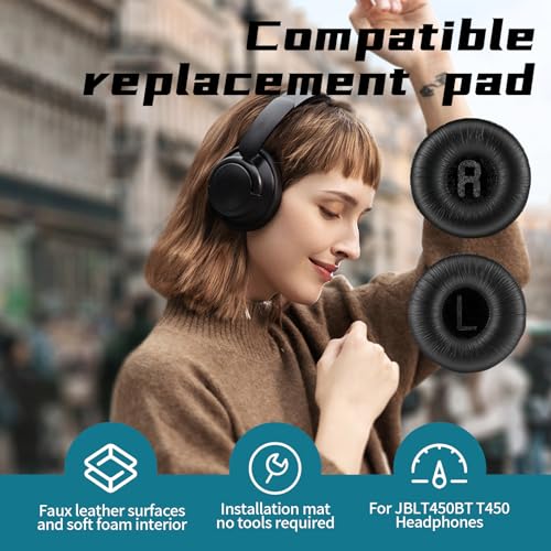 1 Pair Ear Pads and 1 Headband, Earpads Replacement Cushions for JBL Tune600 T500BT T450 T450BT JR300BT JR310BT Headphones (Not Suitable for Tune 600btnc) with Memory Foam, Soft Protein Leather - color: pads and headband - Black