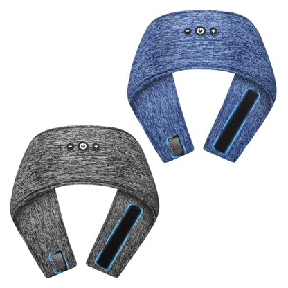 Adjustable Bluetooth Sleeping Headphones Headband for Men Women 2PCS | Hook-and-Loop, Thin Speakers, 14H Playtime, Earphones for Side Sleepers Running Workouts Sports Yoga Meditation - Blue&Gray