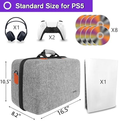 YOREPEK Hard Shell Travel Carrying Case Compatible with PS5, PS5 Pro | Travel Protective Bag Suitable for Playstation 5 Digital Edition, Console, Controllers, Headset and Gaming Accessories, Grey