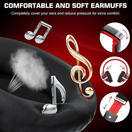 6S Bluetooth Headphones Over-Ear, Hi-Fi Stereo Foldable Wireless Stereo Headsets Earbuds with Built-in Mic, Volume Control, FM for iPhone/Samsung/iPad/PC (Black & Red) - color: Black & Red