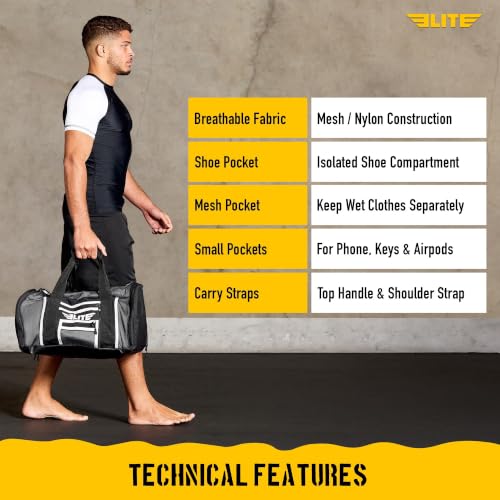 Elite Sports Boxing Gym Duffle Bag for MMA, BJJ, Jiu Jitsu gear,Duffel Athletic Gym Boxing Bag - color: Gray