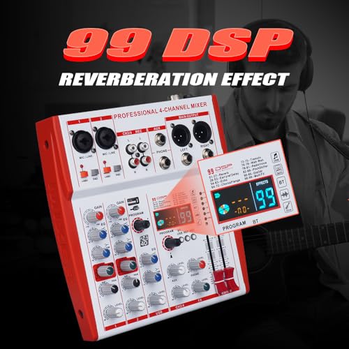MW4 Professional 4 Channel Audio Mixer | 99 DSP Effects, +48V Phantom Power, USB Sound Console for Live Streaming, Karaoke, Studio Podcast