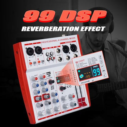 MW4 Professional 4 Channel Audio Mixer | 99 DSP Effects, +48V Phantom Power, USB Sound Console for Live Streaming, Karaoke, Studio Podcast
