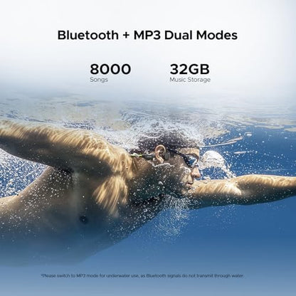 Bone Conduction Headphones Swimming, LED Light, IPX8 Waterproof, Bluetooth 6.0, Open Ear Headphones with Mic, 32GB MP3 Player, 10-Hour Battery Life for Cycling, Running and Fitness, Black - color: Black