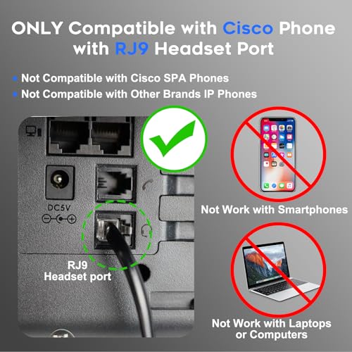 MKJ RJ9 Telephone Headset with Microphone Noise Cancelling for Cisco Phones | Wired Headphone for Call Center, Compatible with Office Phone Cisco 7841 7861 7942G 7961G 7962G 7971G 7975G 8841 9951 9971
