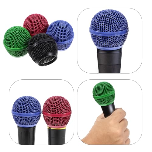 ERINGOGO 4-Pack Microphone Grille Replacement Mesh Mic Grill Heads 1.96 Inch Colored Mic Covers Noise Reduction Mesh Microphone Grille Ball Head Replacement for Wireless and Wired Mics