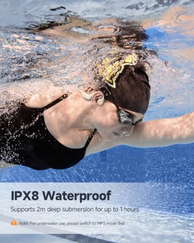 Bone Conduction Headphones, IPX8 Waterproof Swimming Headphones Off-white | Open Ear Headphones with 32GB Memory Switch to MP3 Mode Underwater AI Music Generation, 8H Playtime Bluetooth 6.0 for Running - color: off-whtie