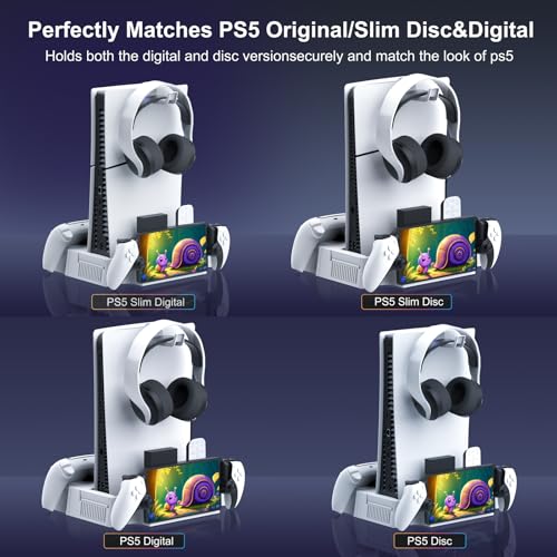 PS5 / PS5 Slim Cooling Station with PlayStation Portal and Controller Charging Station, Cooling Stand for PlayStation 5, PS 5 Portal Charger Dock Accessories with Cooler Fan, Headset Holder, 4 USB Hub