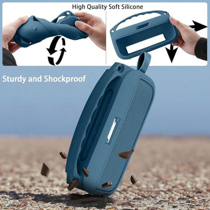 co2CREA Hard and Silicone Case for Bose SoundLink Flex 2/1,Twilight Blue | 2nd Gen Compatibility, Dual-Layer Protection, EVA Hard Shell, Silicone Cover, Adjustable Shoulder Strap, Aluminum Carabiner - color: Twilight Blue Case