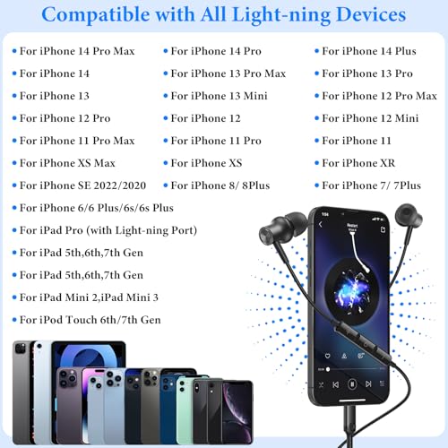 ACANDYA MFi-Certified Wired Headphones for Apple iPhone 14 13 Pro Gunmetal | Lighting Earbuds for iPhone 12 Pro 11 XS Max XS SE 7 8 Plus Earphones Built-in Microphone Volume Control Magnetic Headsets - color: Gunmetal