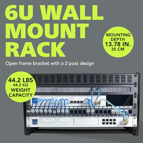 Pearington 6U Wall Mount Network Rack - 13.75 Inch Deep (Low Profile) - 19" Patch Panel Bracket for Shallow Server and IT Equipment, Network Switches - 44lbs/20kg Weight Capacity, Black (WALLMOUNT6) - size: 6U Rack