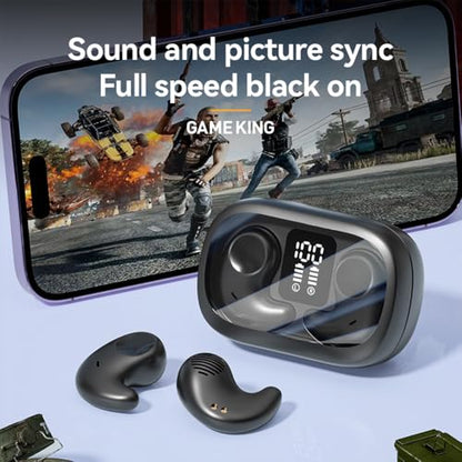 Piluyaa Sleep Earbuds Bluetooth in Ear Light-Weight Headphones, Mini Invisible Earplugs Small Design for Side Sleepers, 58H Playtime with Charging Case, Clear Calls& Noise Block-Black - color: BLACK