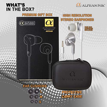 Alphasonik Premium In Ear Alpha Bass Noise Isolating Headset Earphones/Earbuds/Headphones with Stereo Microphone & Remote Control Made for Apple iPhone iPad iPod Samsung Galaxy Android Smartphones - style: Silver