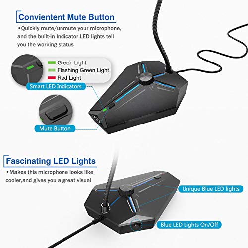 CMTECK USB Computer Microphone, Plug & Play, RGB Light for PC, Laptop | One-touch mute with LED indicator, noise-cancelling, 360° adjustable extra-long gooseneck desktop Mic. Works with Windows/Mac - color: with volume control