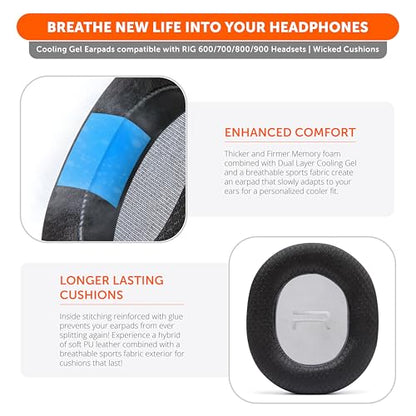 WC Freeze Rig 600/700/800/900 - Cooling Gel Earpads for RIG 600 Pro, RIG 700 HX, RIG 800 Pro, RIG 900 Max by Wicked Cushions - Boost Comfort, Thickness, & Sound Isolation for Epic Gaming | Black - color: Black