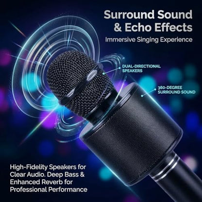 Wireless Bluetooth Karaoke Microphone Portable Handheld Mic Speaker 3-in-1 for All Gifts Smartphones