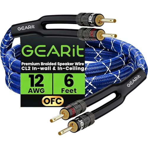 GEARit 12 Gauge Speaker Wire Banana Plugs CL2 Rated in-Wall 6 Feet Blue - color: Blue, size: 6 Feet