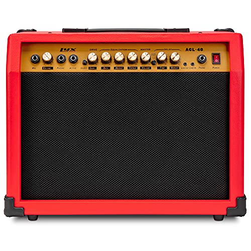 LyxPro 40 Watt Electric Guitar Amplifier | Combo Solid State Studio Amp with 8” 4-Ohm Speaker, Custom EQ Controls, Drive, Delay, ¼” Passive/Active/Microphone Inputs, Aux In & Headphone Jack - Red - color: Red, size: 40 Watt