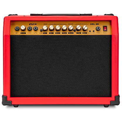 LyxPro 40 Watt Electric Guitar Amplifier | Combo Solid State Studio Amp with 8” 4-Ohm Speaker, Custom EQ Controls, Drive, Delay, ¼” Passive/Active/Microphone Inputs, Aux In & Headphone Jack - Red - color: Red, size: 40 Watt