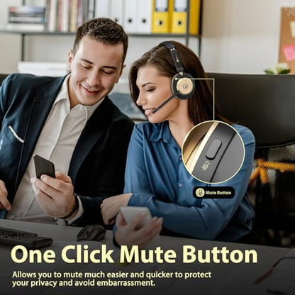 Earbay 5.3 Bluetooth Headset, Wireless Headset with Noise Canceling Mic & USB Dongle, 50Hrs Wireless Headphones with Mic Mute & Charge Dock, for Calls, Perfect for PC, Laptop, Phone, Teams and Zoom