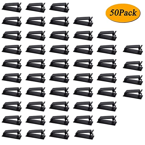 SOULWIT 50Pcs Self Adhesive Cable Management Clips - Black | for TV PC Ethernet Cable, Wall, under Desk Home Office - color: Black