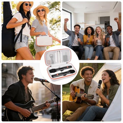 Wireless Microphone Case Compatible with JBL Wireless Two Microphone System, Handheld Dual Mic Travel Bag for Singing or Karaoke for Receivers, Adapters, AA Batteries - color: White