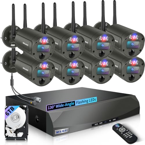 Outdoor Wireless Security Camera System, WiFi Home Video Security Systems | 90 Days Storage, No Monthly Fee, 130° Wide View, 2-Way Audio, 90ft Night Vision, Motion Detection - size: 8-Cams 6TB HDD